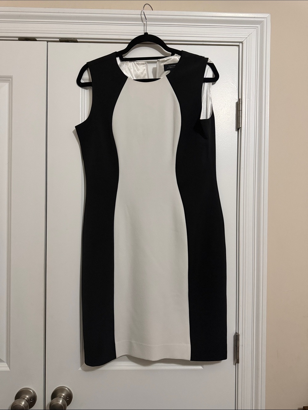 Tahari Black and White Colorblock Midi Sheath Dress